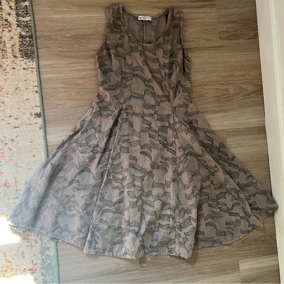 Blueberry Italia Sleeveless Linen Gray Patterned dress with pockets Small - Picture 2 of 7